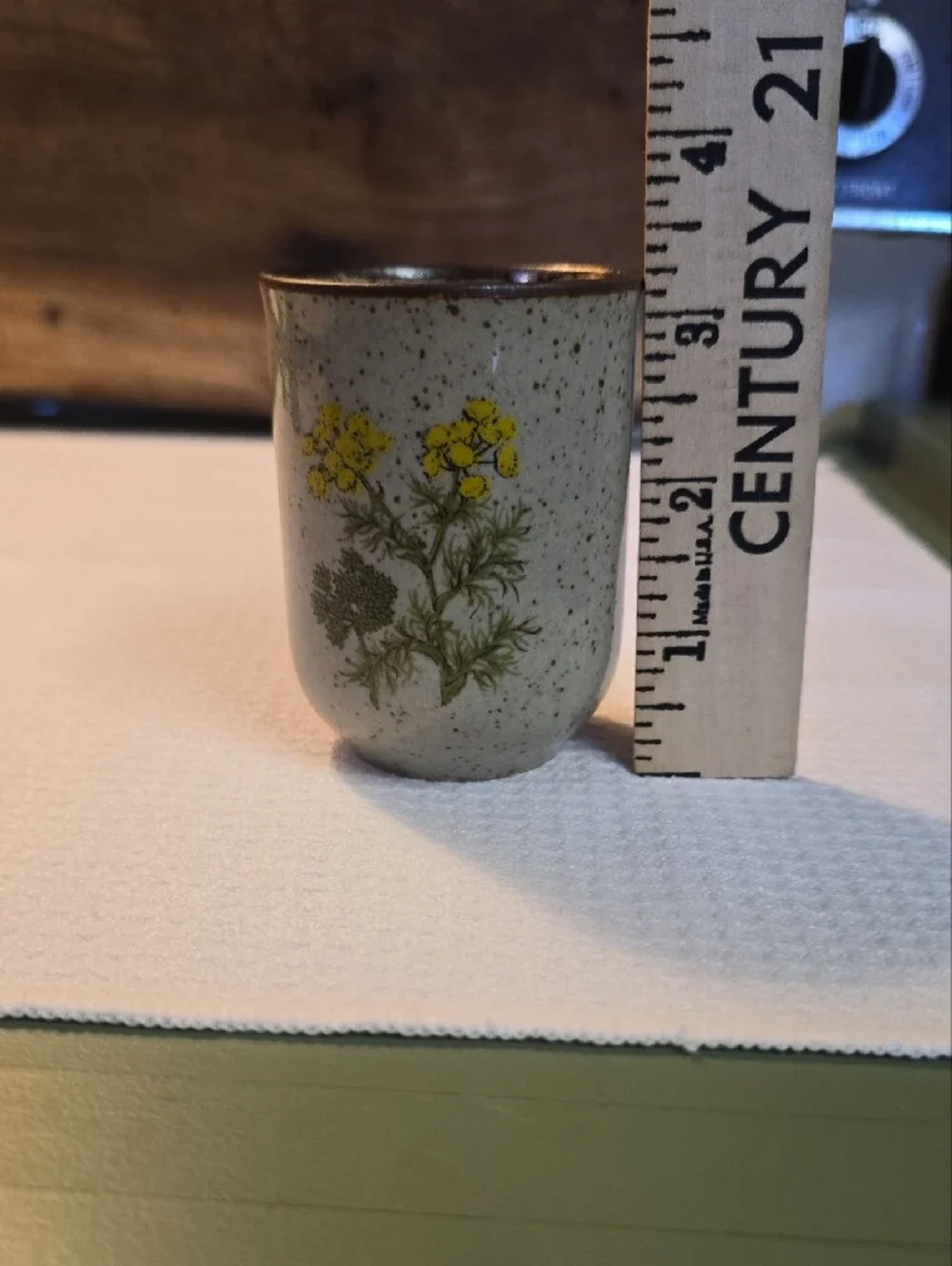 Takahashi Speckled Ceramic Bud Vase & Cup Set, Tiny Flower Herb Details